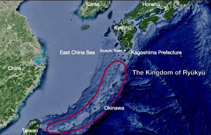 Map of southern Japan shows the location of the former Kingdom of Ryukyu.