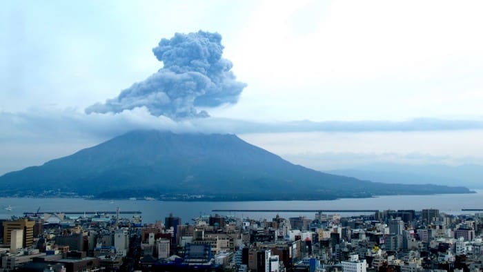 Sakurajima volcano erupting