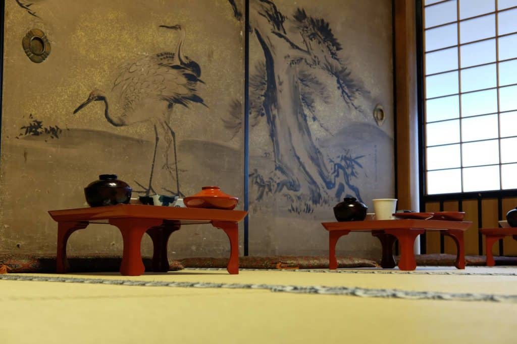 Dinner is served on individual low tables at the shukubō.
