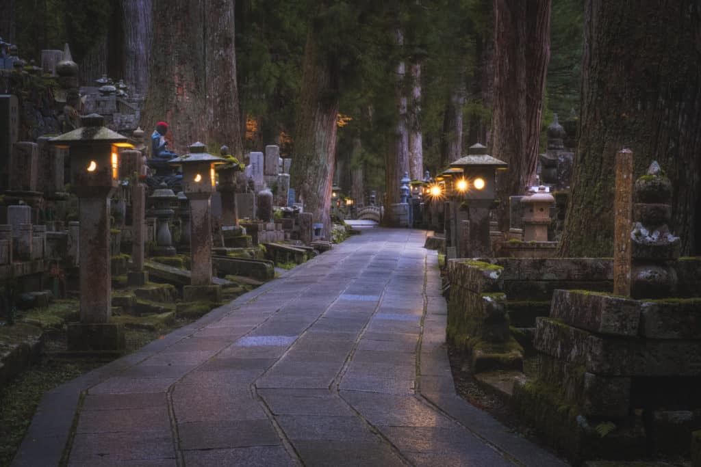 Okunoin cemetery at night.