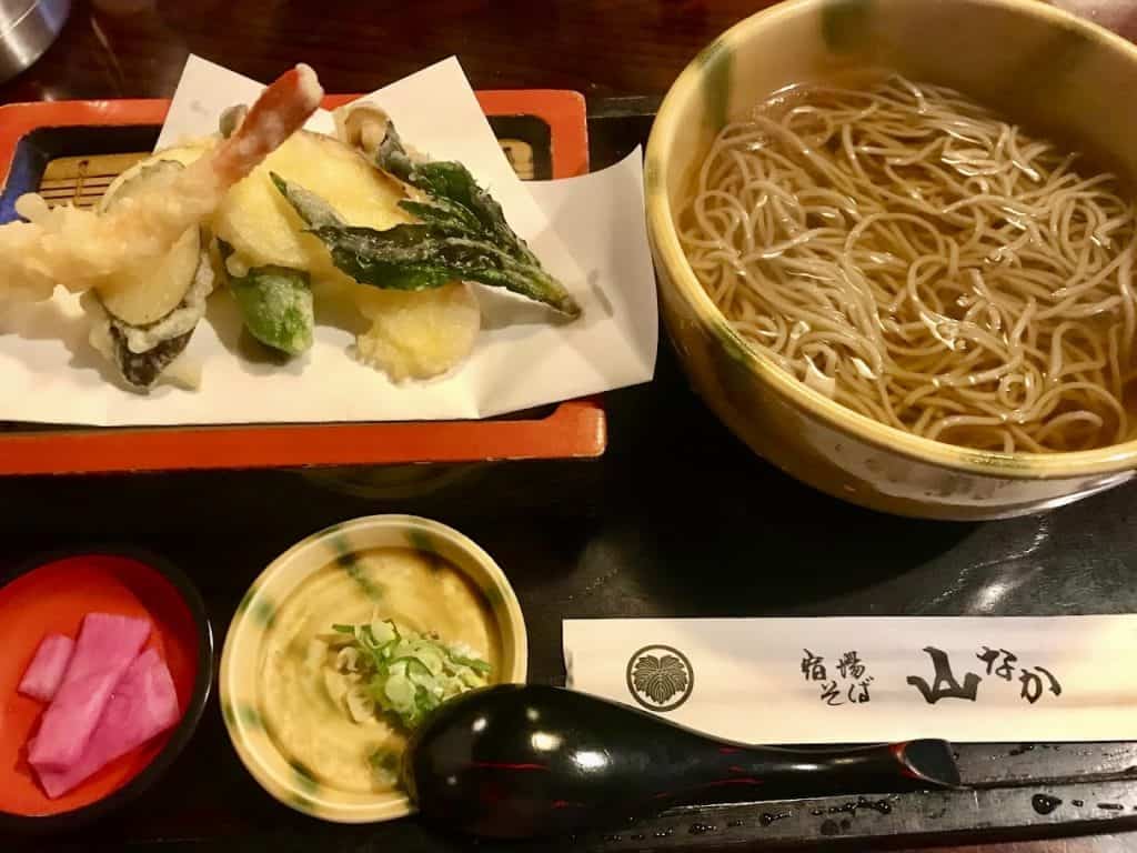 Washoku is known for its umami, here in soba soup broth and tempura.