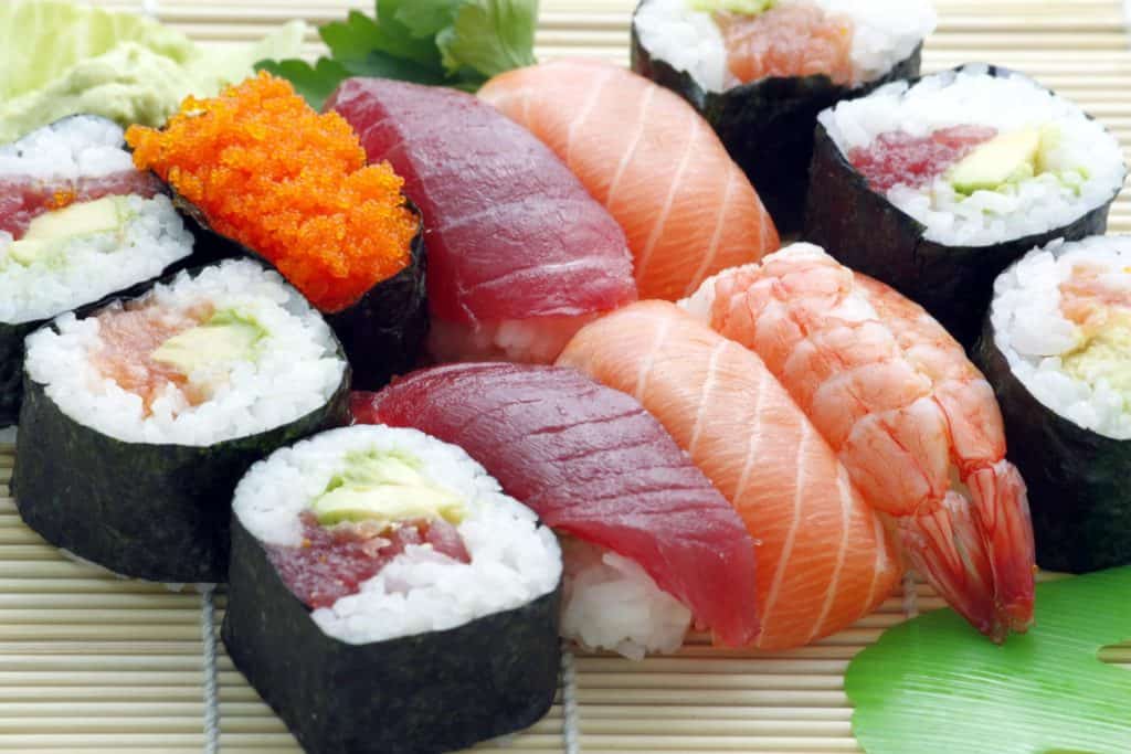 Sushi, a popular type of washoku, developed as a Tokyo street food.