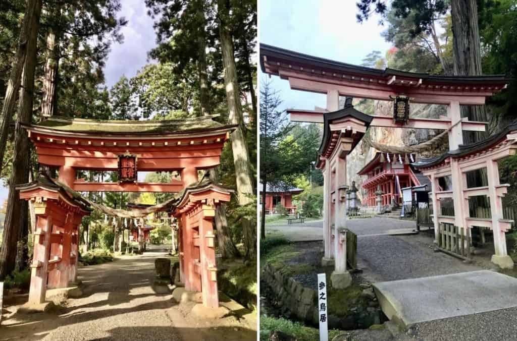 Two of three Shinto torii gates at Takkoku Temple.