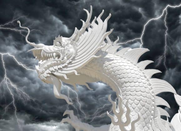 Dragon in a stormy sky.