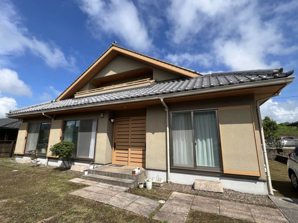 Japanese house with ceramic roof tiles.