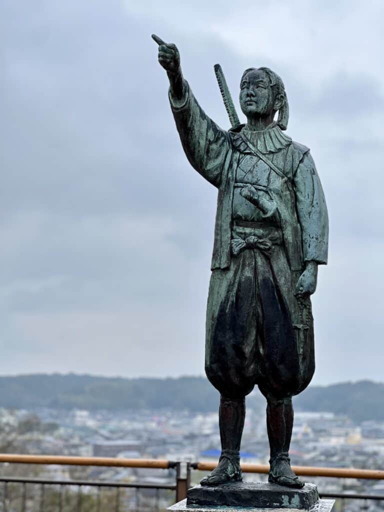 Amakusa Shiro pointing to the heavens. Statue in Amakusa, Japan.