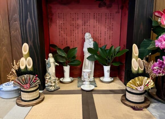 Traditional altar with statues of Mother Mary