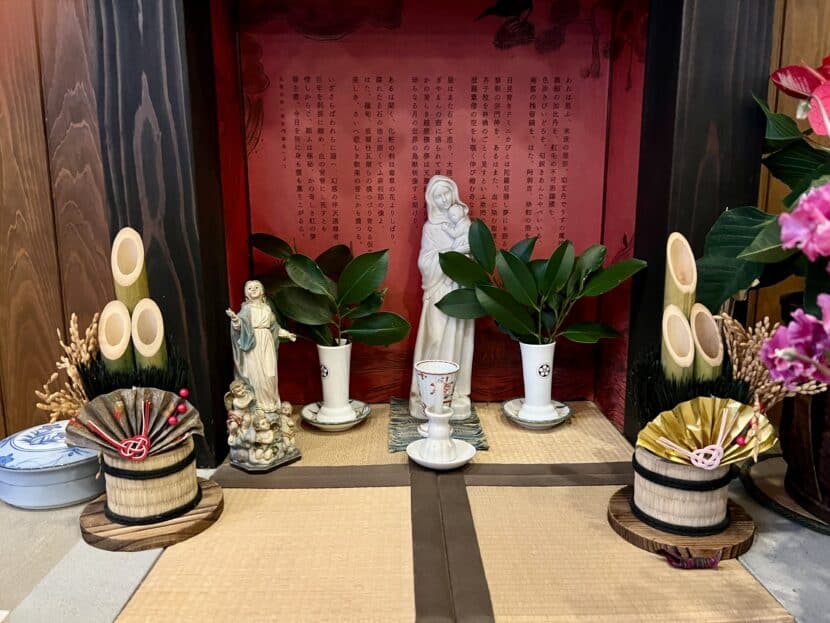 Traditional altar with statues of Mother Mary
