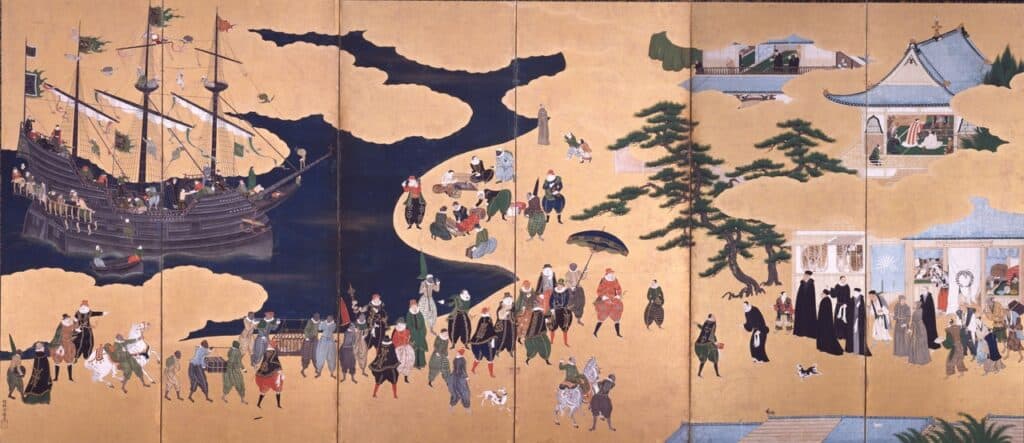 Folding screen of Iberians arriving in Japan.