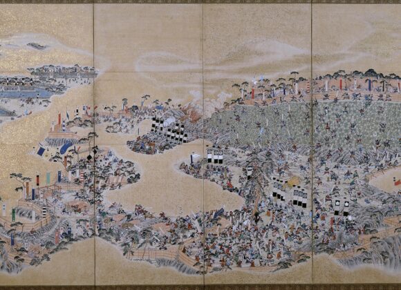 Shimabara Rebellion Folding Screen, samurai swarming the walls of Hara Castle