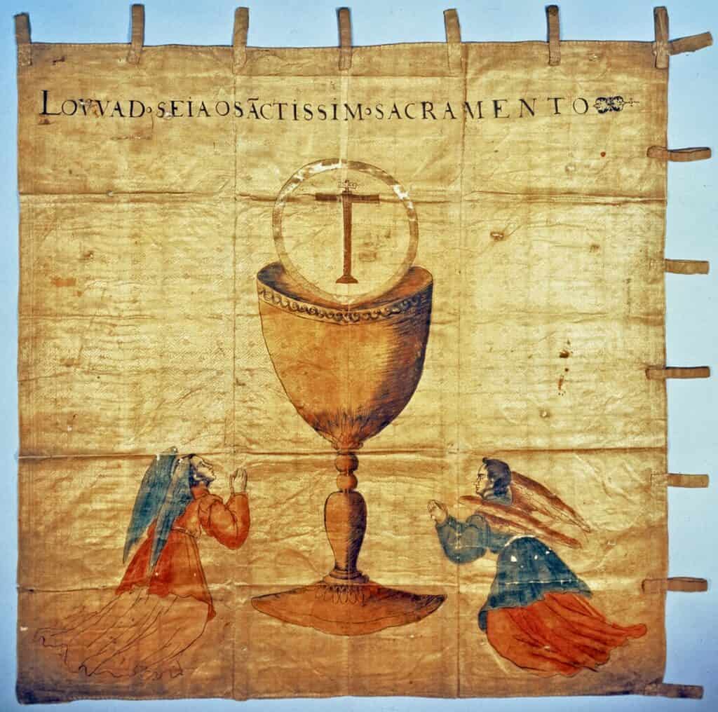 Shimabara Rebellion rebel banner picturing a chalice and angels.